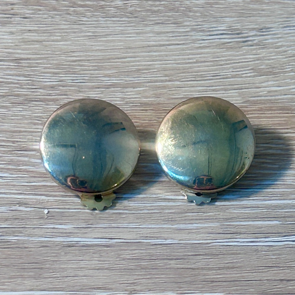 Vintage Gold-Tone Clip-On Earrings | Retro Scalloped Dome Design